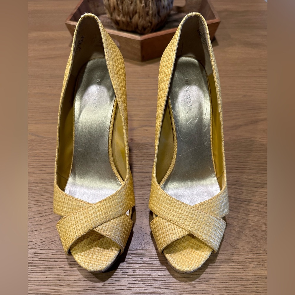 Nine West Woven and Cork Peep Toe Heels